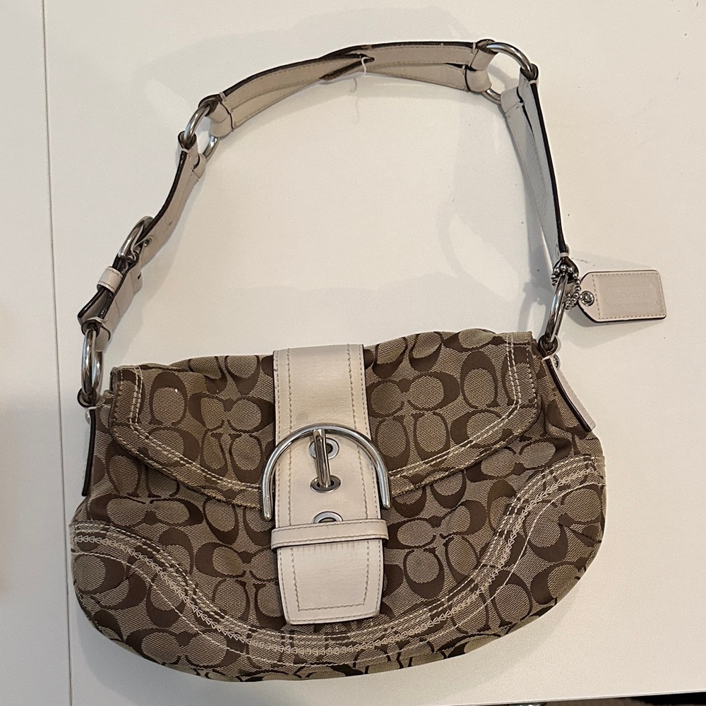 Coach Tan and Cream Signature Shoulder Bag